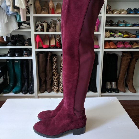 TORY BURCH Burgundy Over the Knee Suede OTK Boots - Picture 5 of 8